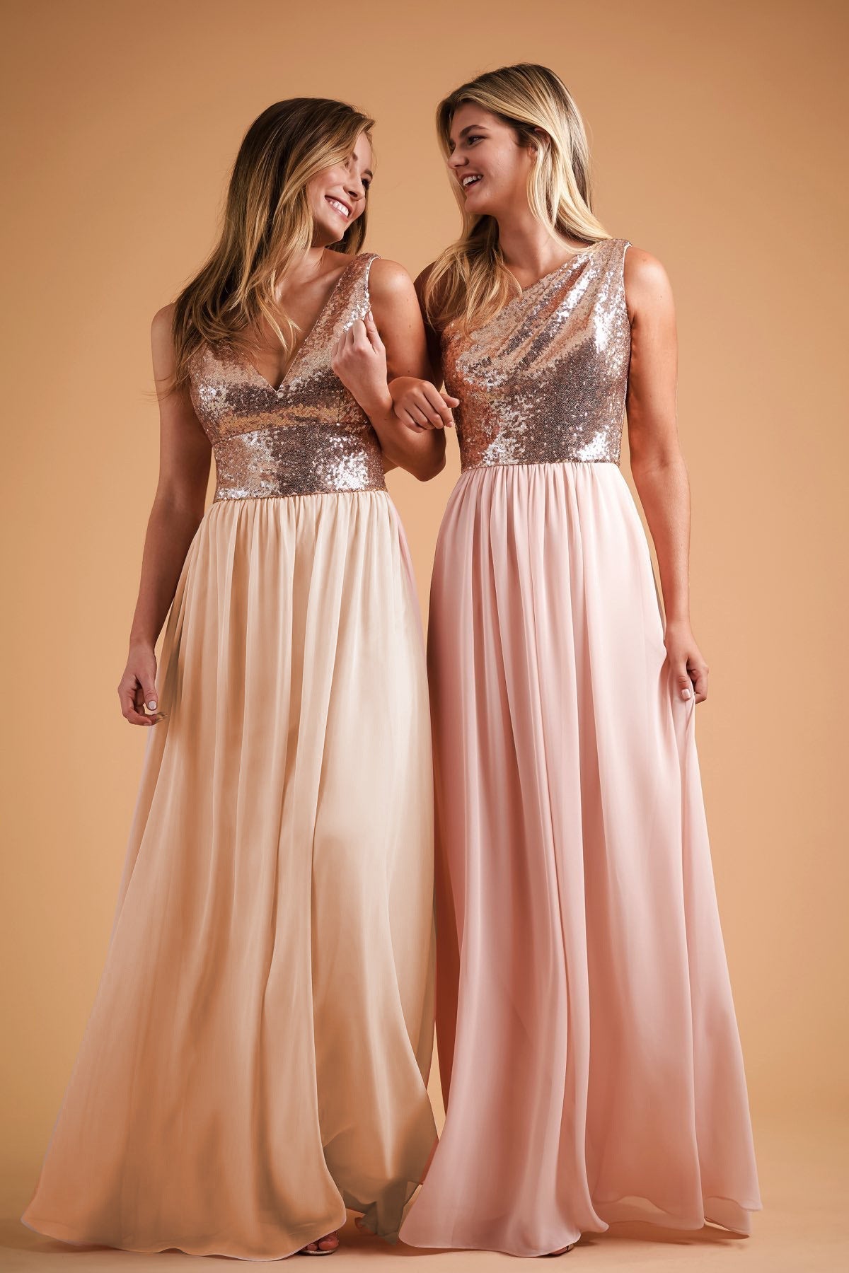 Sequin V-Neck Sleeveless Chiffon A-Line Bridesmaid Gown - View 4