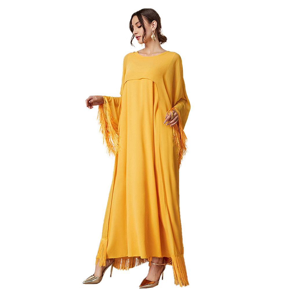Fringe Trim Wide Sleeve Layered Kaftan Maxi Dress - View 5