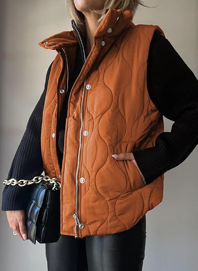 Stand Collar Zip Snap Front Quilted Puffer Vest 4