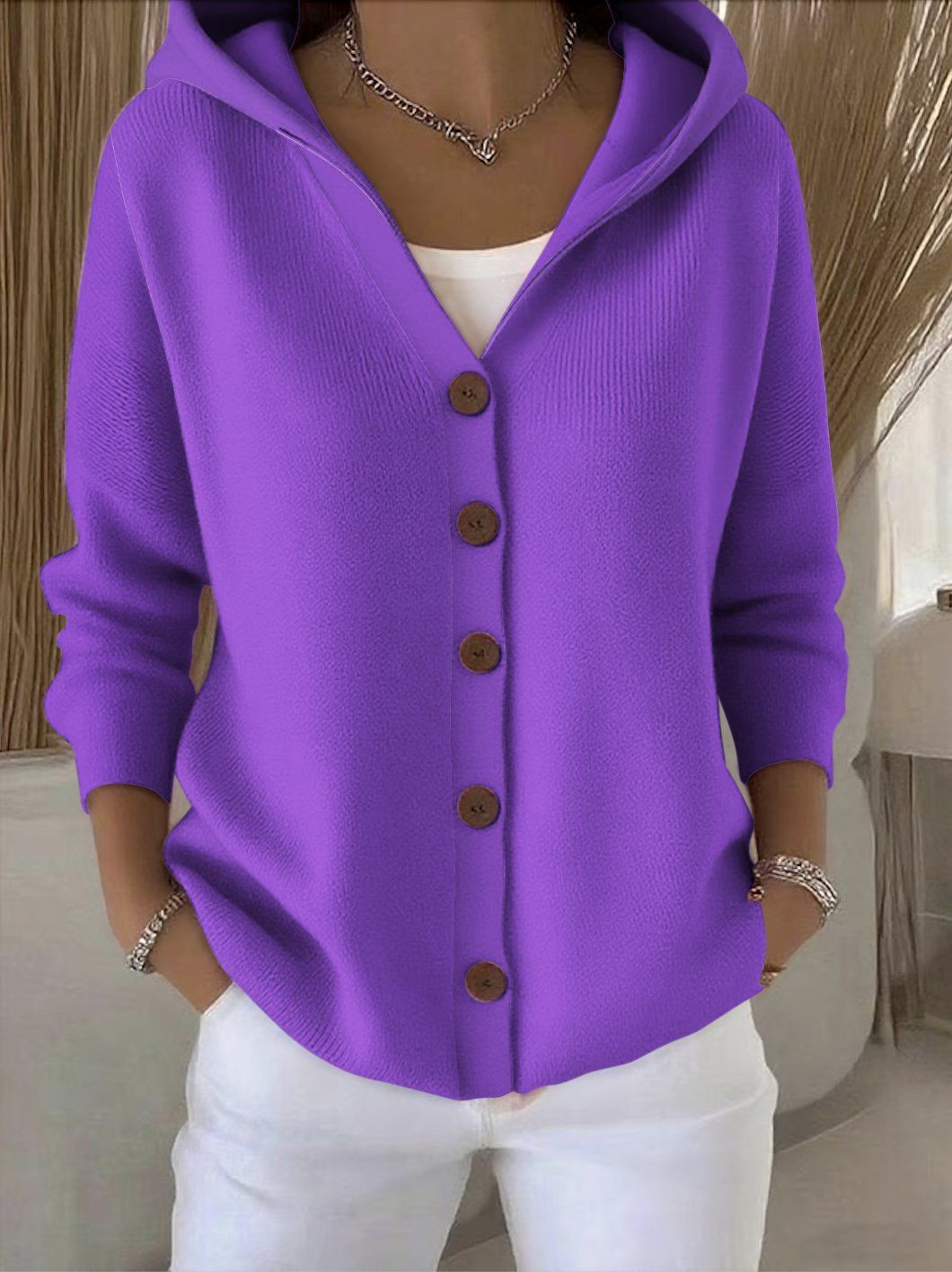 Hooded Button Front Knit Cardigan 7