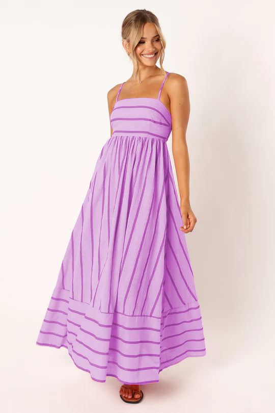 Striped Square Neck Spaghetti Strap Maxi Dress 4