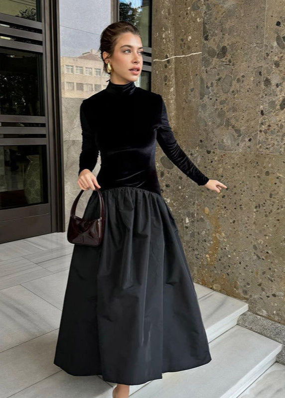 Elise Velvet & Taffeta Maxi Dress in Black - View 5