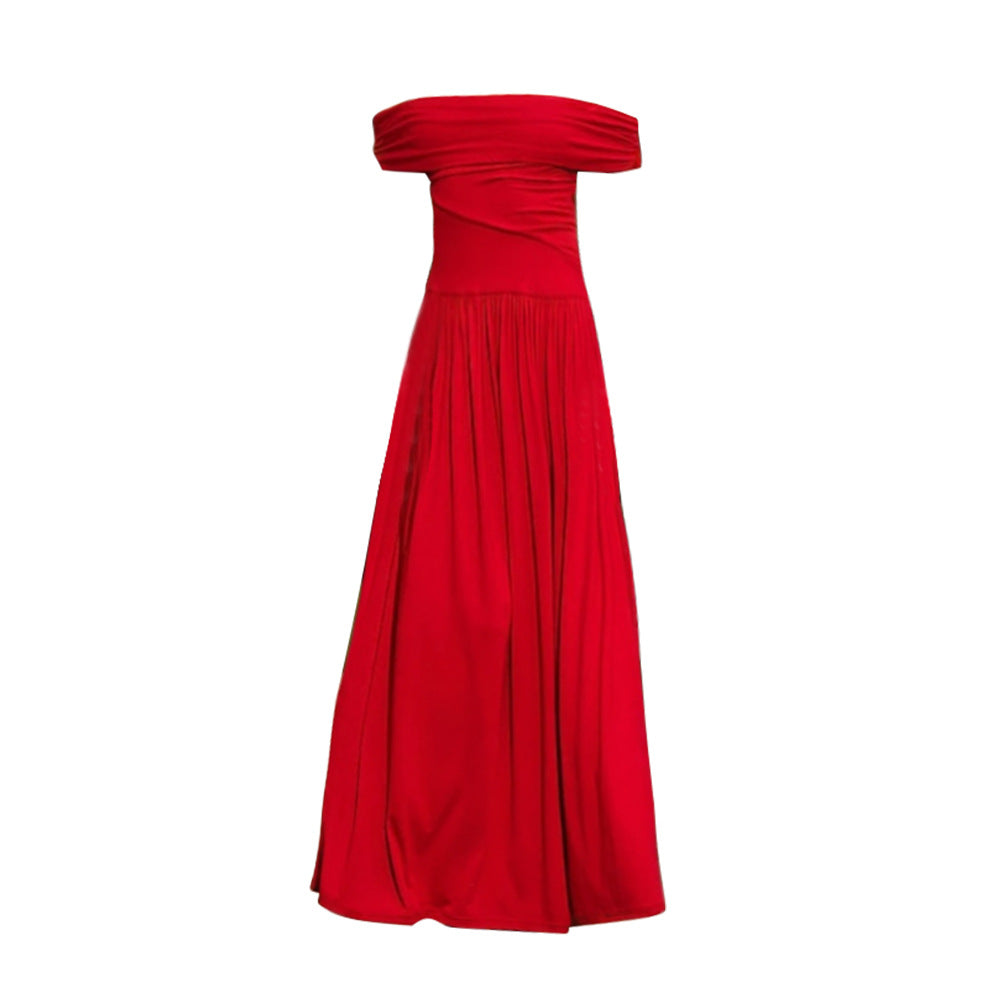 Off Shoulder Ruched Wrap Bodice Pleated Maxi Cocktail Dress - View 4