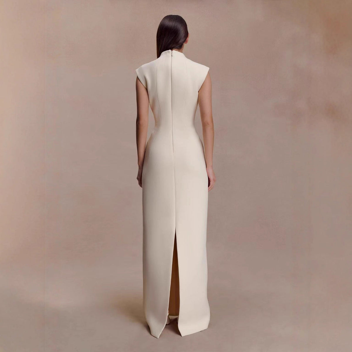 Sleeveless Mock Neck Double Cut Out Hardware Bodycon Maxi Gown - View 3