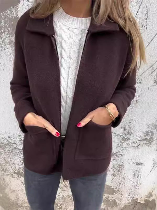 Lapel Collar Zip Front Pocket Fleece Jacket 4