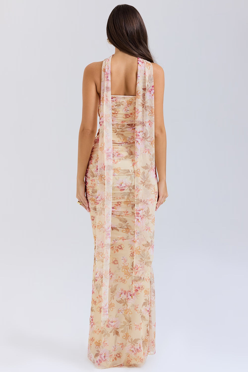 One Shoulder Draped Sash Ruched Fishtail Maxi Gown - View 22
