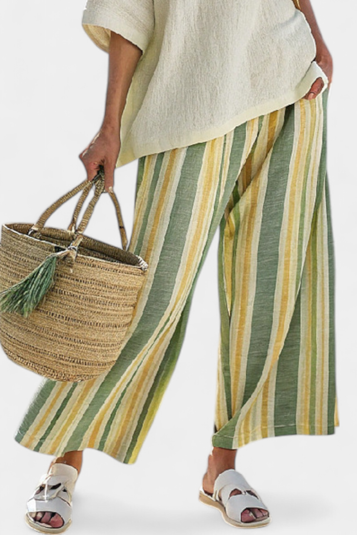 Round Neck Half Sleeve Top and Striped Wide Leg Pants Two Piece Set 4