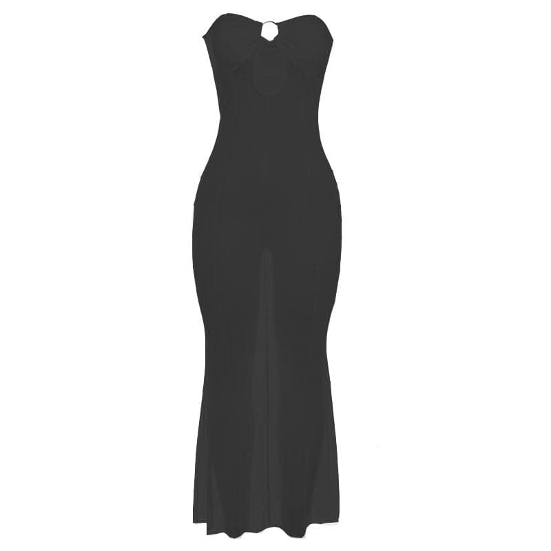 Mesh see through o ring hollow out backless tube maxi dress - View 2