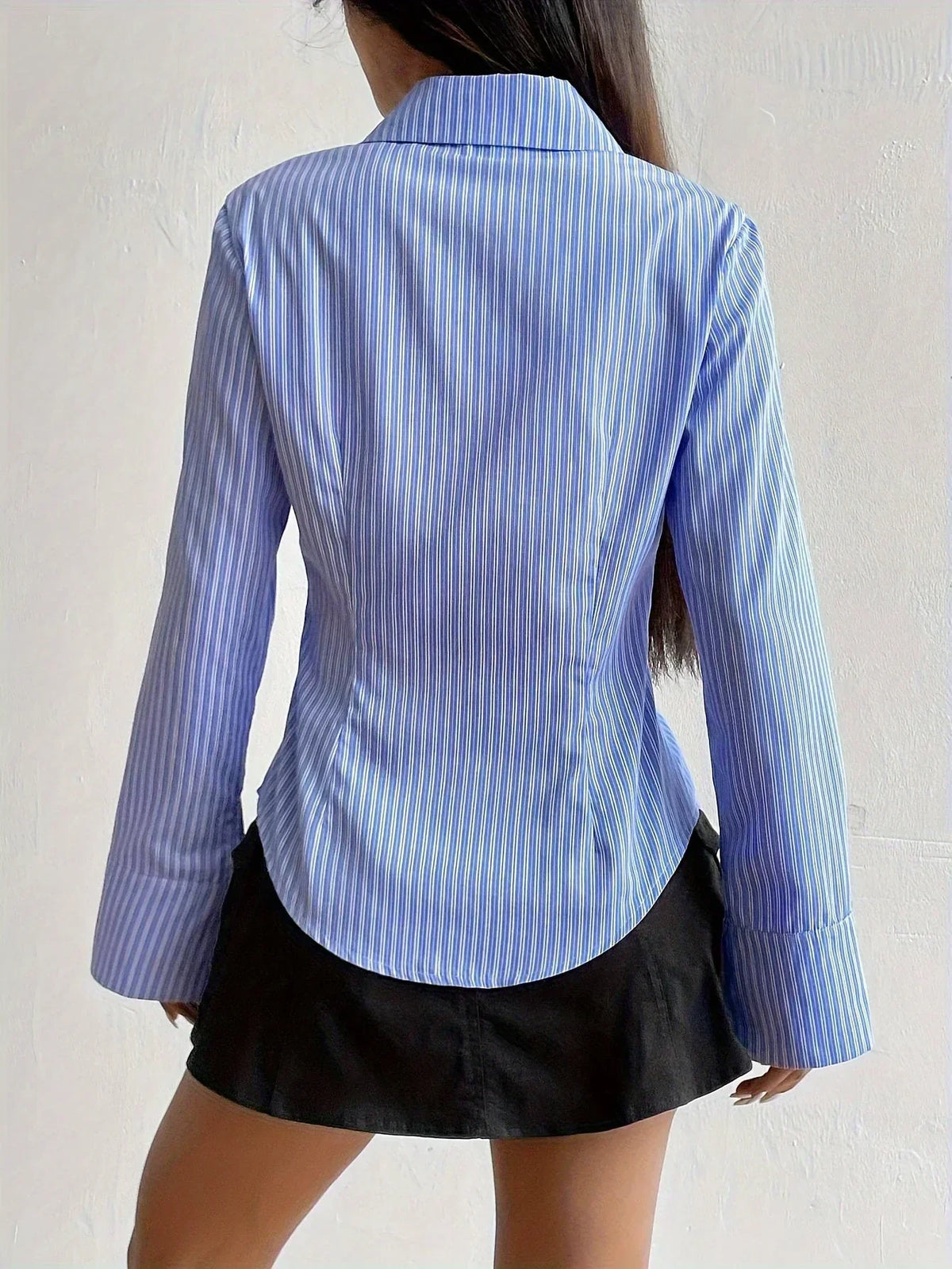 Striped Collared Long Sleeve Fitted Button Shirt 4
