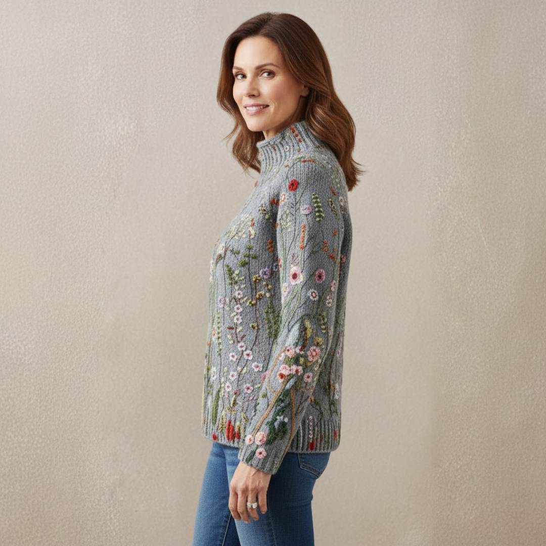 Floral Embroidered Turtleneck Knit Sweater 3