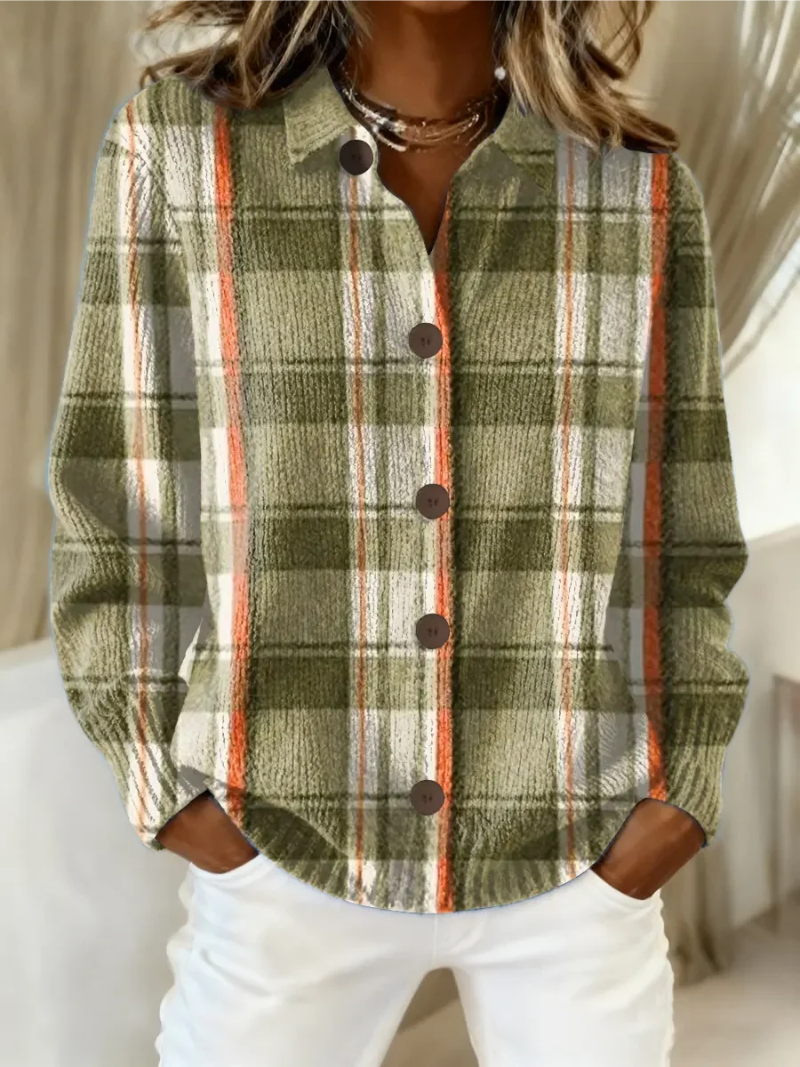 Plaid Collared Button Front Long Sleeve Shirt