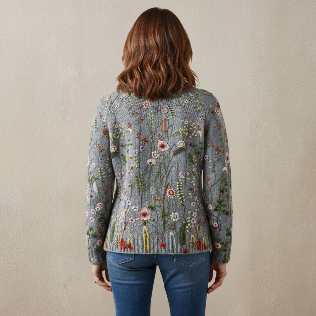 Floral Embroidered Turtleneck Knit Sweater 4