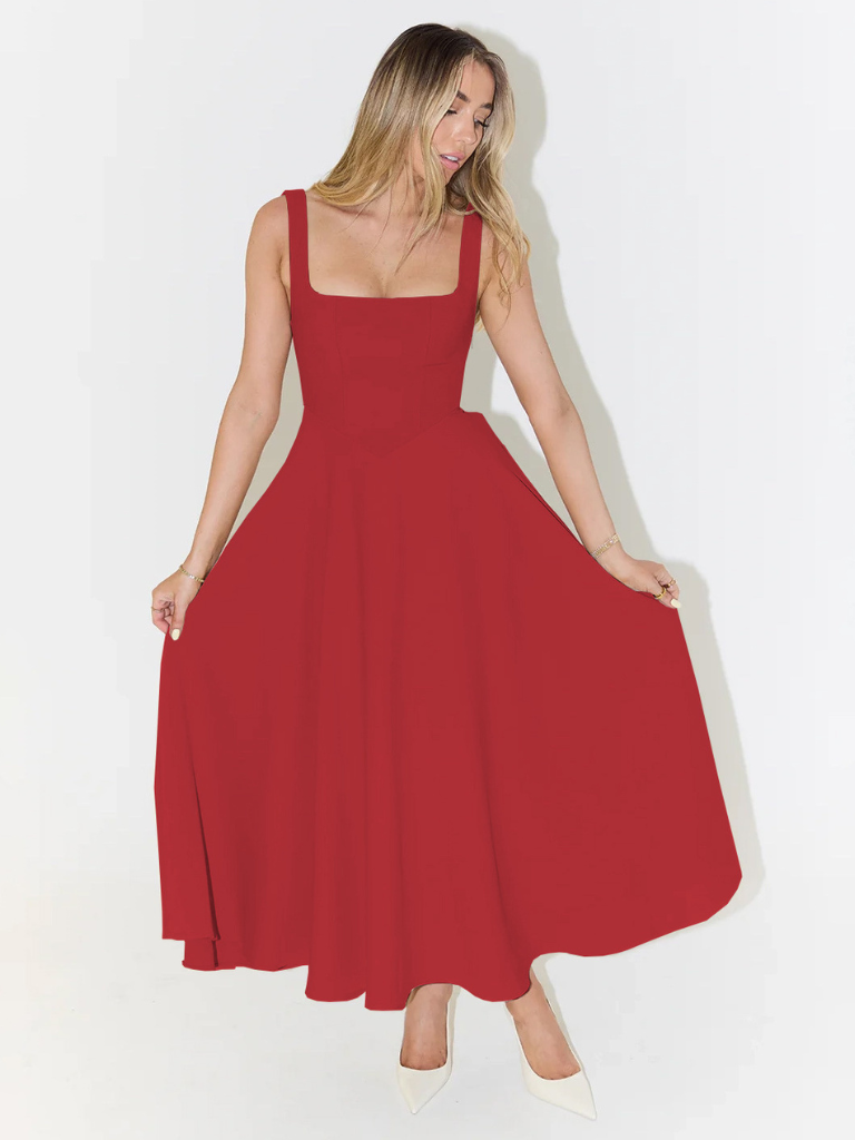 Square Neck Sleeveless Fit and Flare Maxi Dress Wedding Guest 19