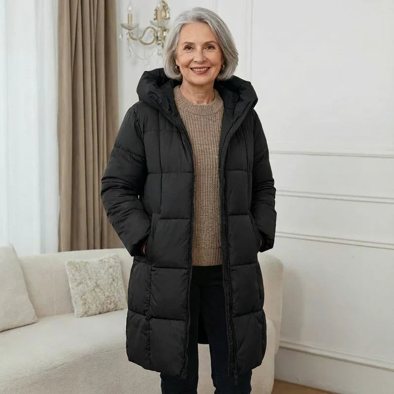 Hooded Zip Front Quilted Longline Puffer Coat 2