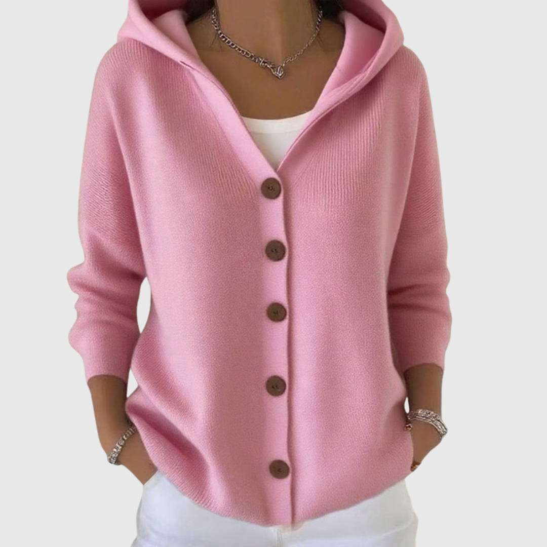 Hooded Button Front Long Sleeve Knit Cardigan