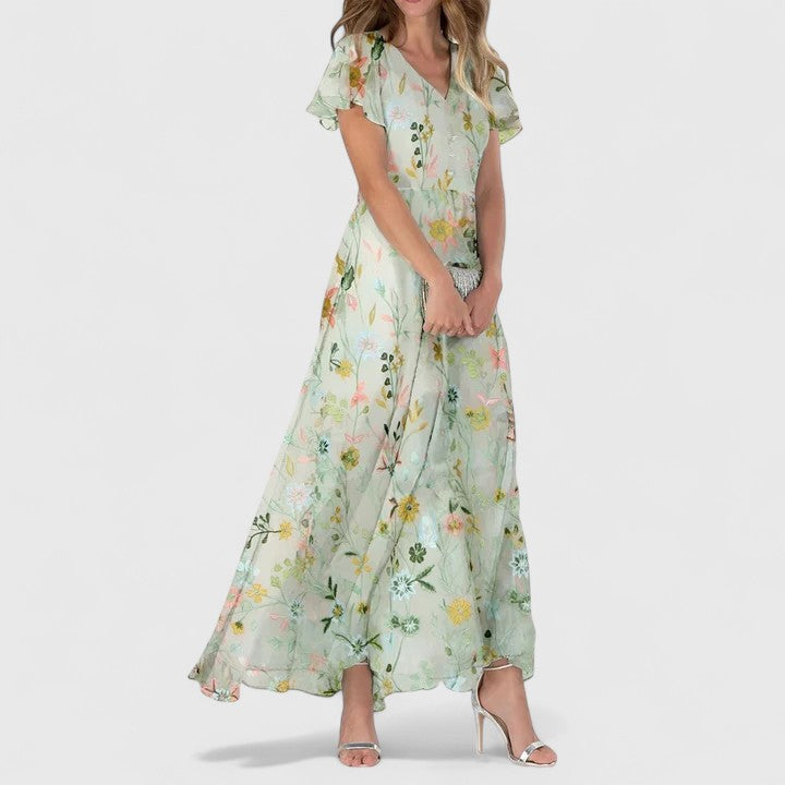 Floral V-Neck Flutter Sleeve Maxi Dress 5