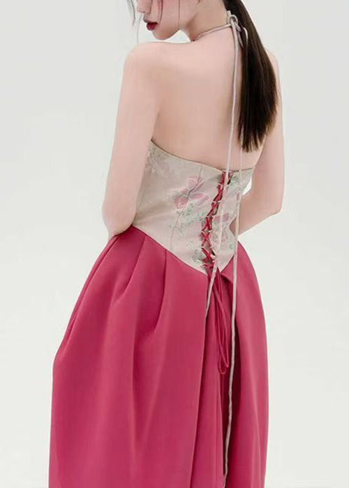 Original Backless Print Lace Up Patchwork Cotton Maxi Dresses Sleeveless - View 3