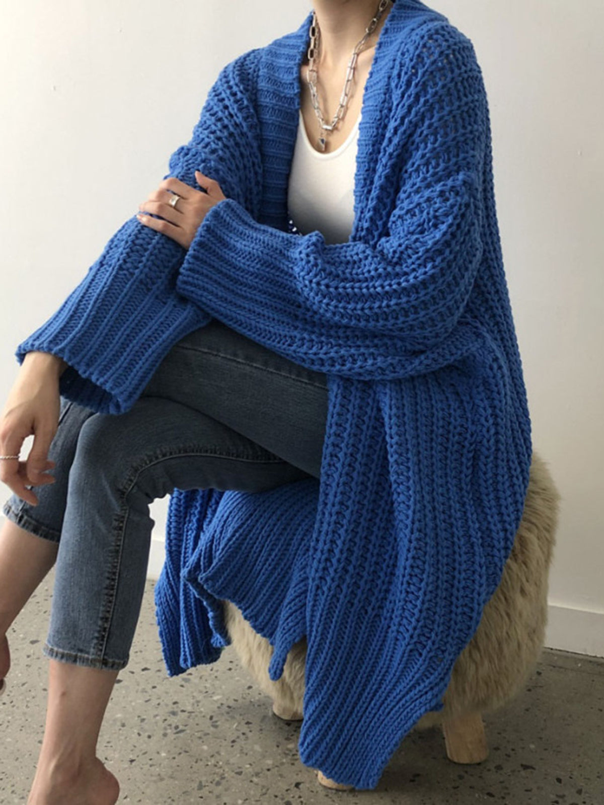 Shawl Collar Chunky Ribbed Longline Open Front Cardigan 2