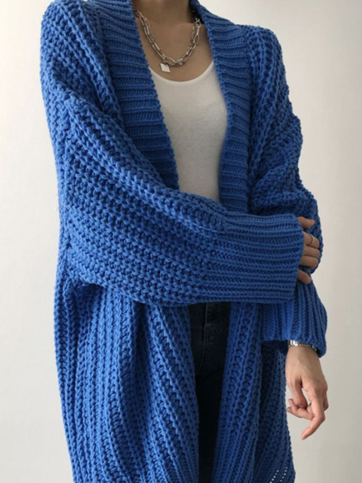 Shawl Collar Chunky Ribbed Longline Open Front Cardigan 3