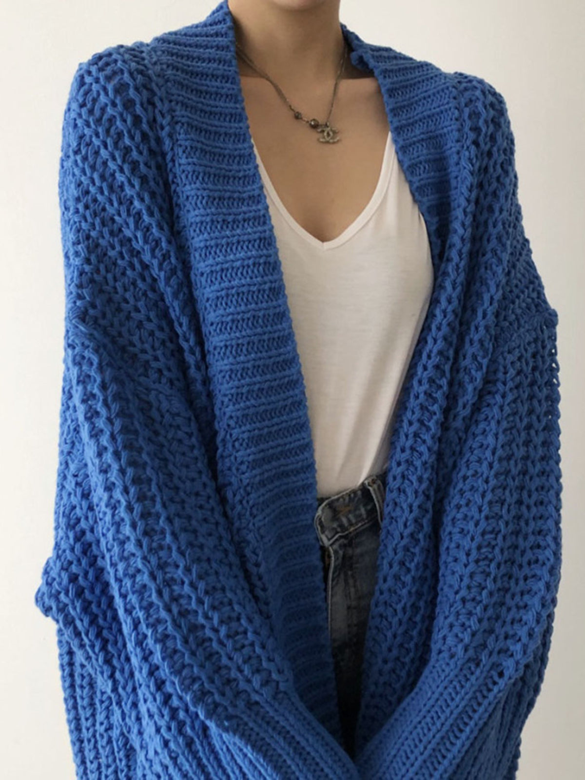 Shawl Collar Chunky Ribbed Longline Open Front Cardigan 4