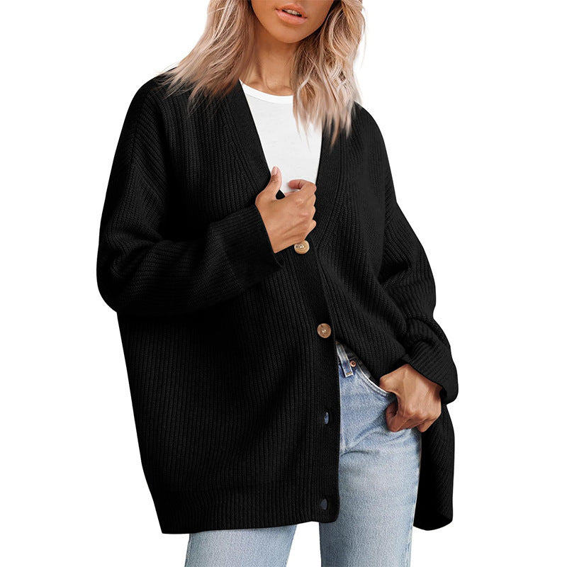 V-Neck Button Front Ribbed Knit Oversized Cardigan 10