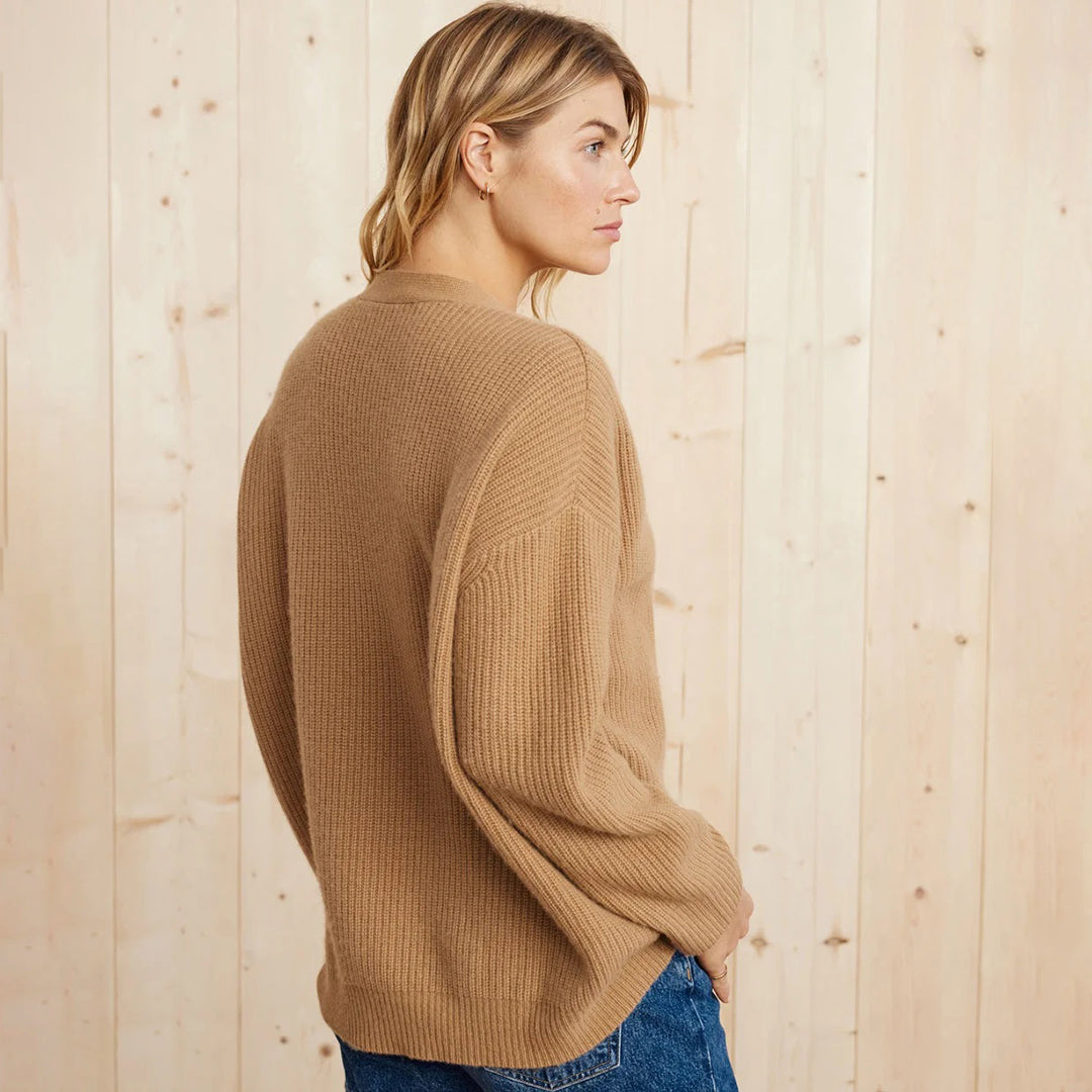 V-Neck Button Front Ribbed Knit Oversized Cardigan 3