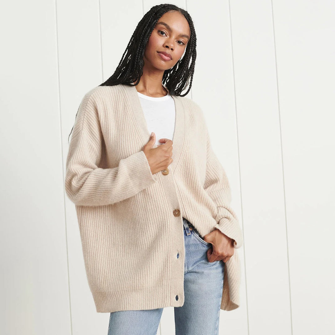 V-Neck Button Front Ribbed Knit Oversized Cardigan 7