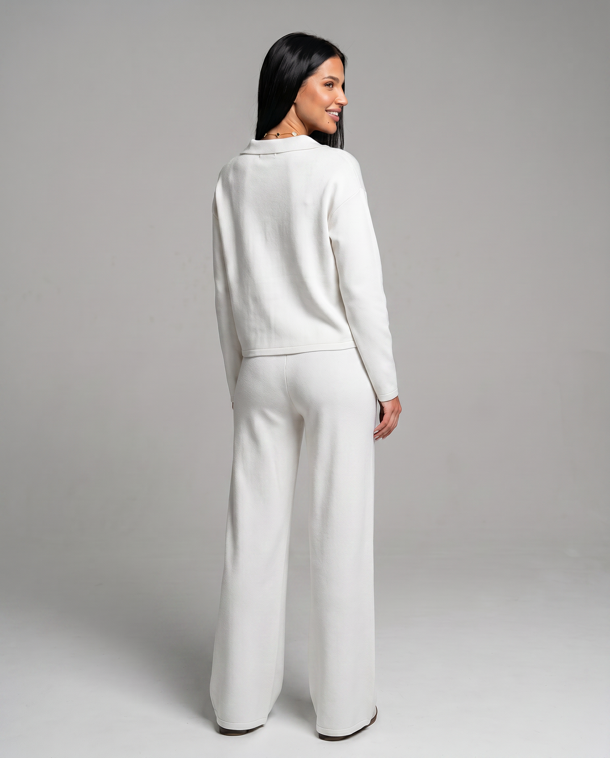 Collared Sweatshirt Top and Wide Leg Pants Two Piece Set 18