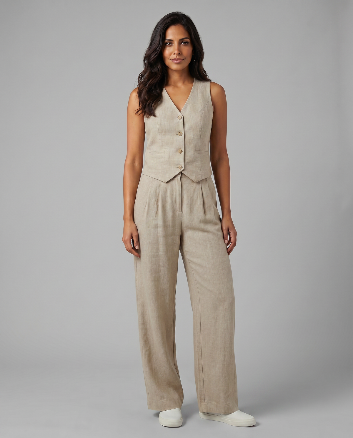 Sleeveless Button Vest and Wide Leg Pants Two Piece Set 8