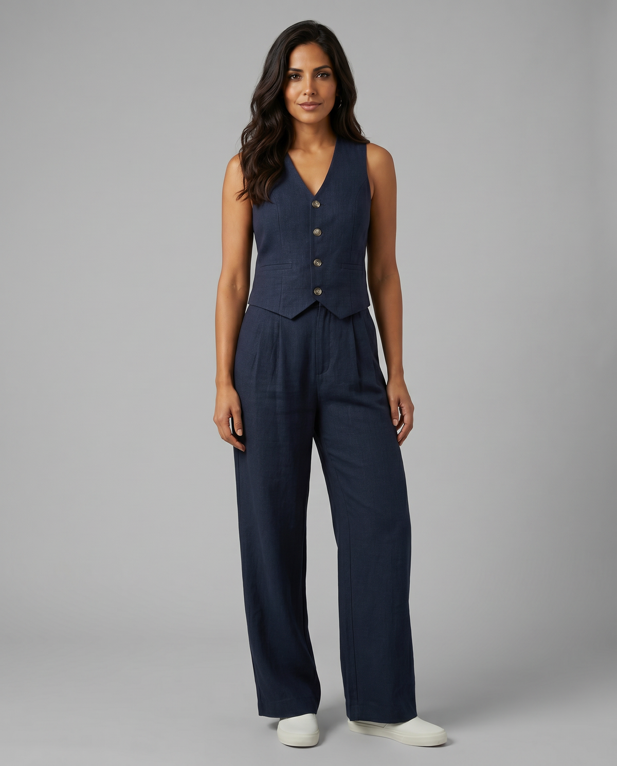 Sleeveless Button Vest and Wide Leg Pants Two Piece Set 2