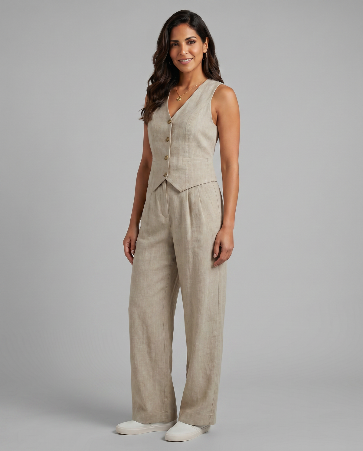 Sleeveless Button Vest and Wide Leg Pants Two Piece Set 10