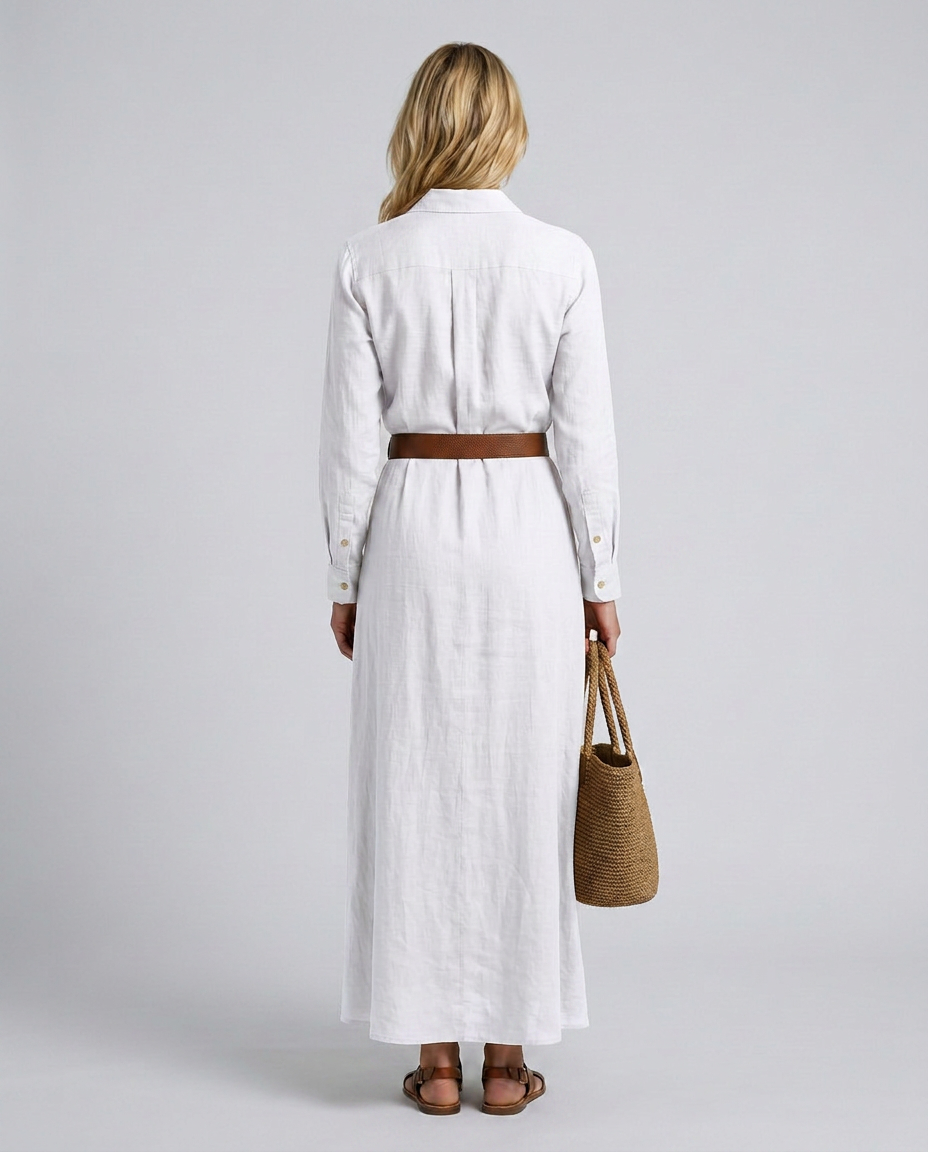 Deep V-Neck Button Front Belted Ruched Maxi Shirt Dress 12