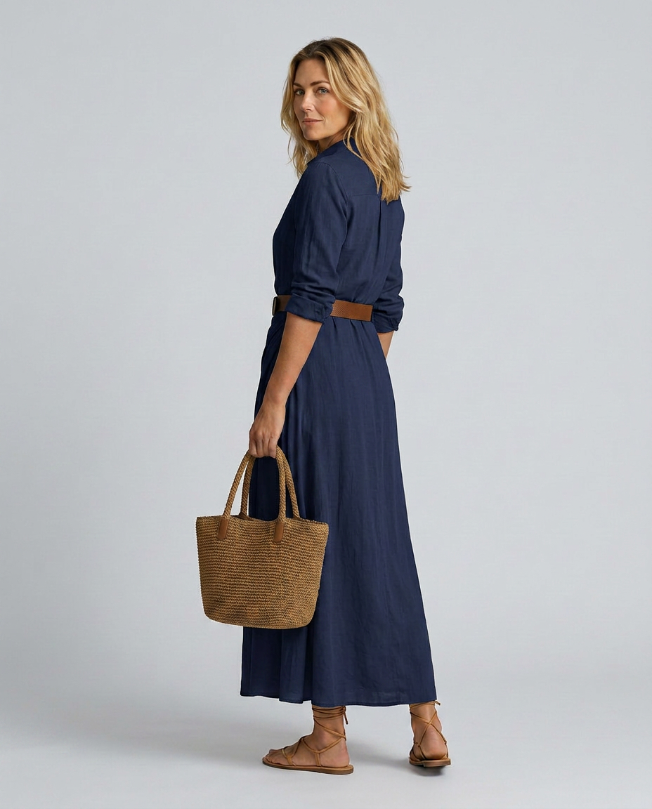 Deep V-Neck Button Front Belted Ruched Maxi Shirt Dress 10