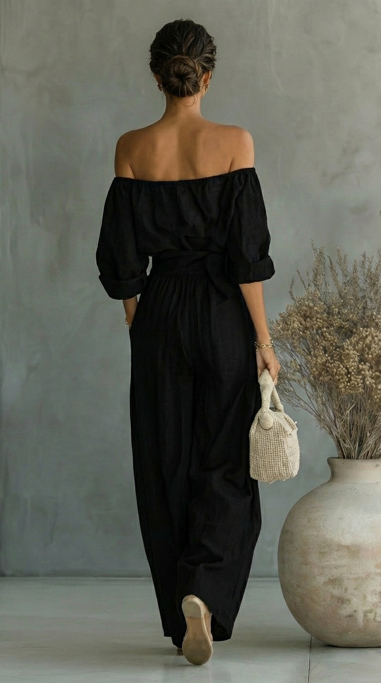 Off Shoulder Top and Wide Leg Pants Two Piece Set 9