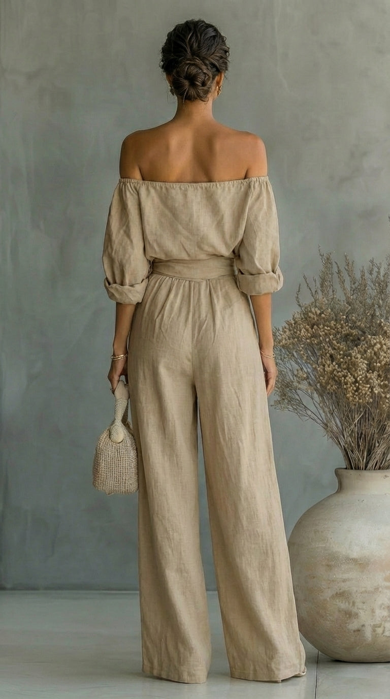 Off Shoulder Top and Wide Leg Pants Two Piece Set 8