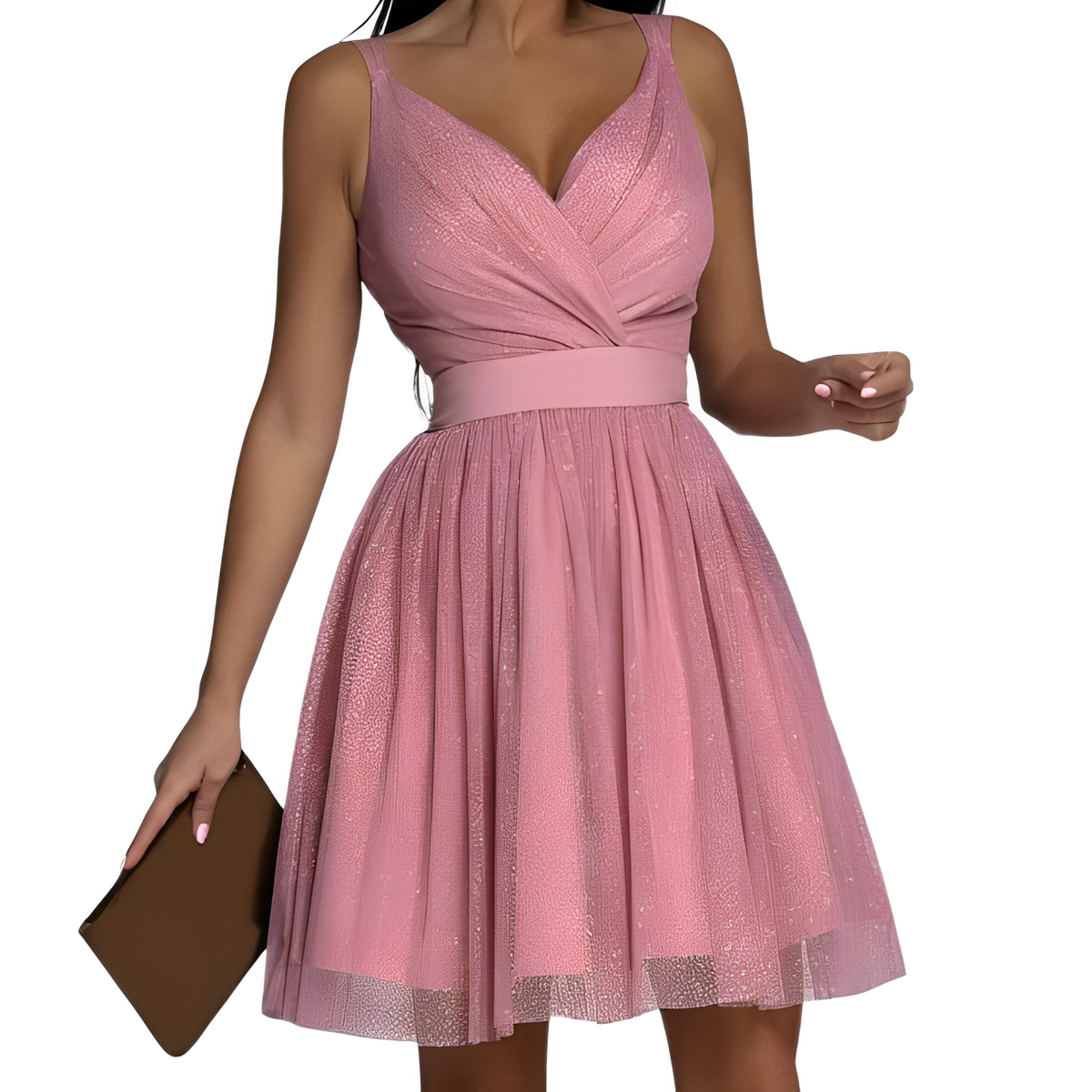 Sequin Tulle Sleeveless Low Back Bow Tie Fit and Flare Layered Mini Party Dress - View 4