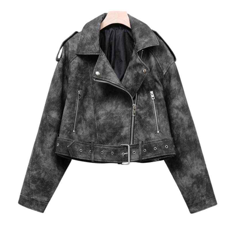 Faux Leather Lapel Belted Cropped Moto Jacket 3