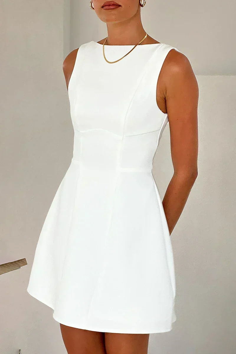 Sleeveless Boat Neck A-Line Mini Dress - View 9