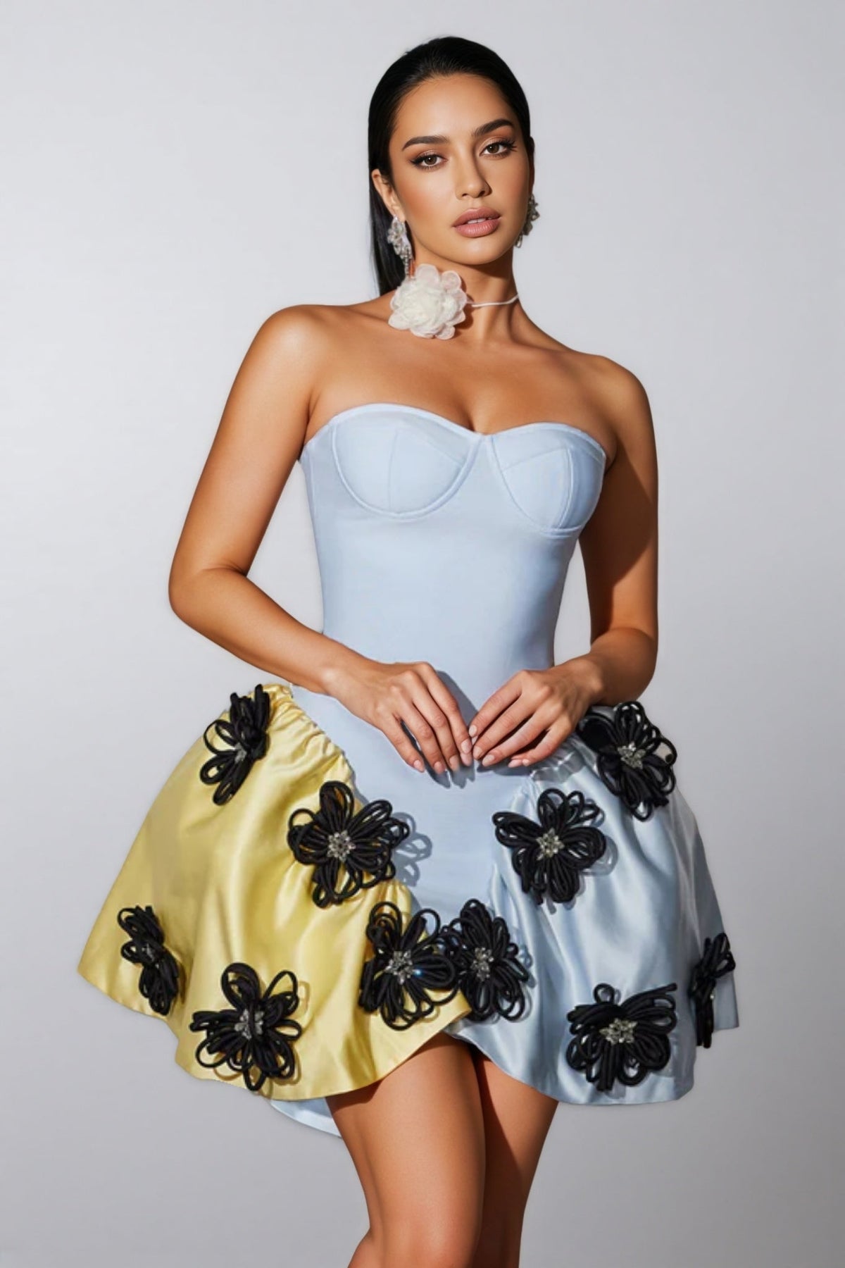 Strapless Flower Bandage Mini Dress