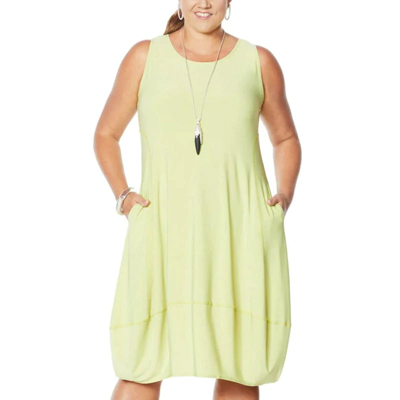 Sleeveless Scoop Neck Pocket Lantern Hem A-Line Midi Dress - View 6