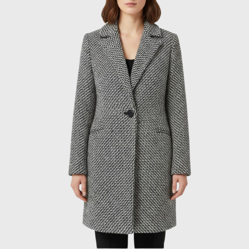Tweed Single Button Notch Lapel Longline Coat 4