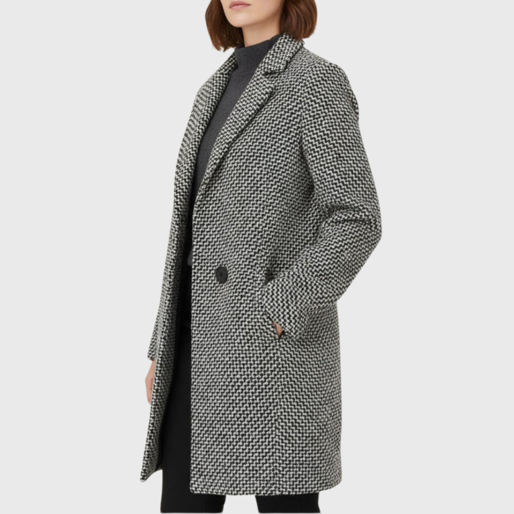 Tweed Single Button Notch Lapel Longline Coat 3