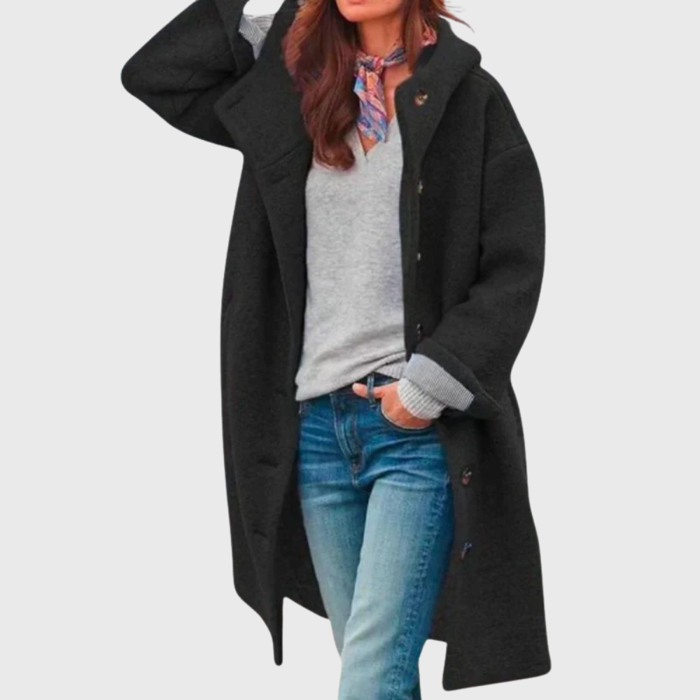 Hooded Button Front Longline Wool Look Coat 3
