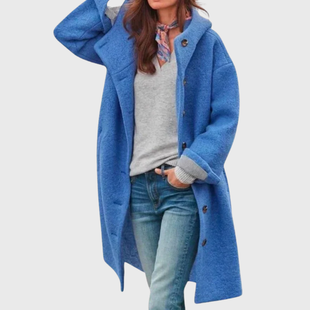 Hooded Button Front Longline Wool Look Coat 4