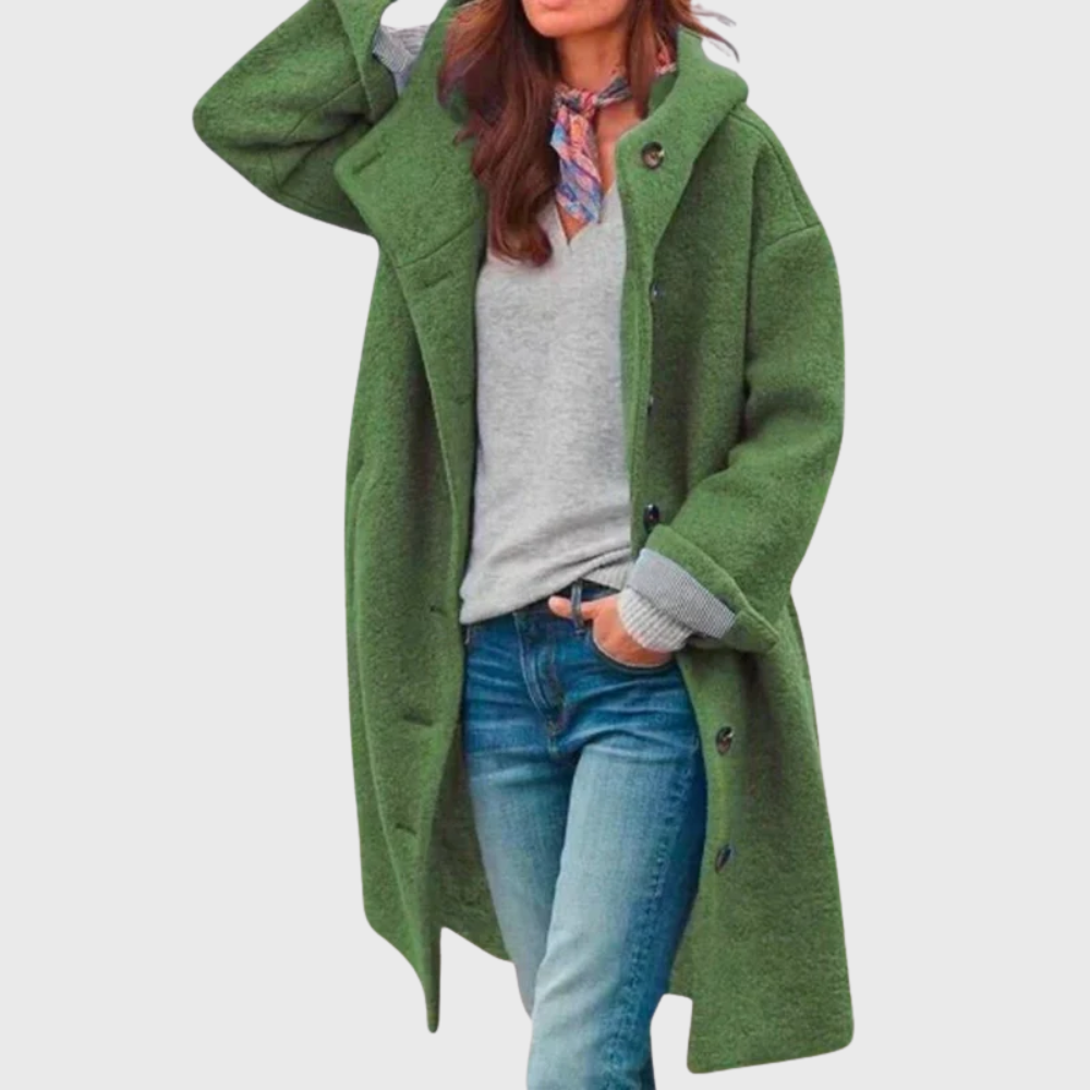 Hooded Button Front Longline Wool Look Coat 5