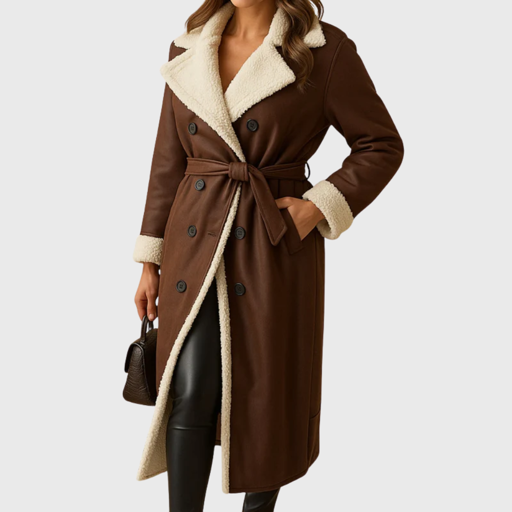 Faux Fur Lined Faux Leather Belted Longline Coat 4