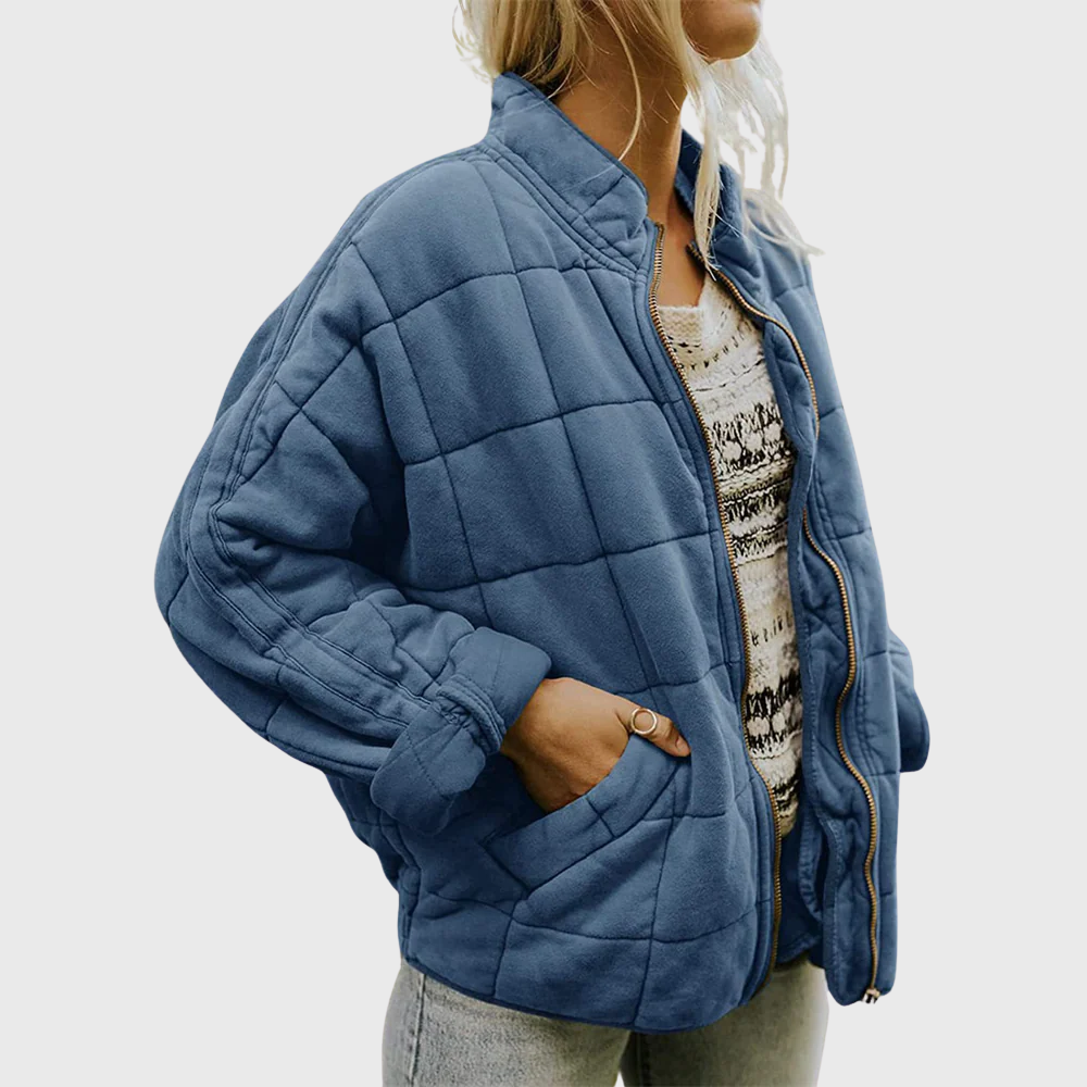 Quilted Zip Front Stand Collar Oversized Bomber Jacket 3