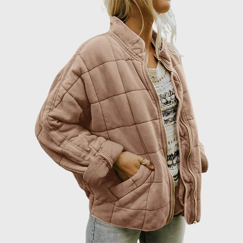 Quilted Zip Front Stand Collar Oversized Bomber Jacket 4