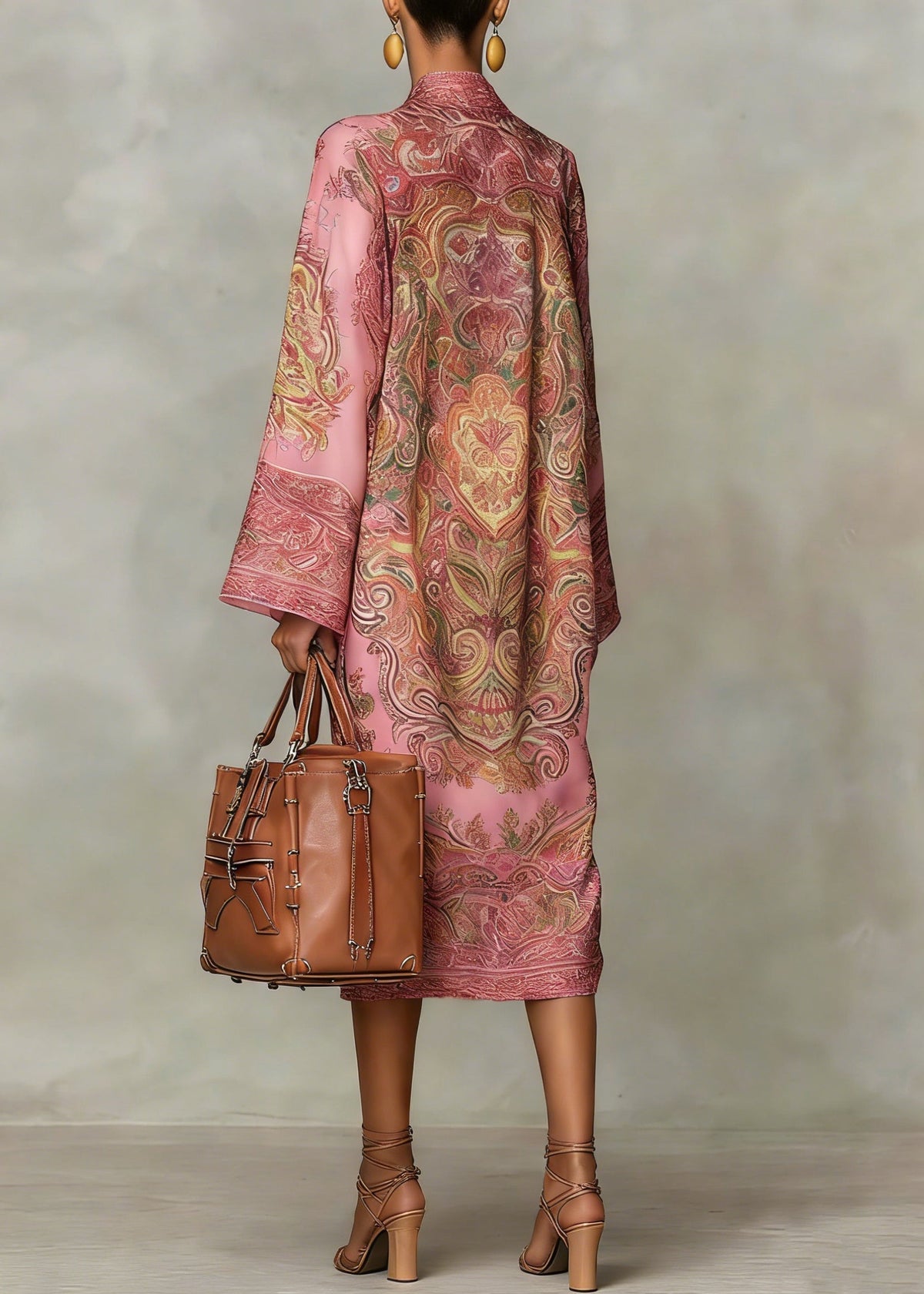 Mock Neck Bell Sleeve Tulip Hem Kaftan Midi Dress - View 4