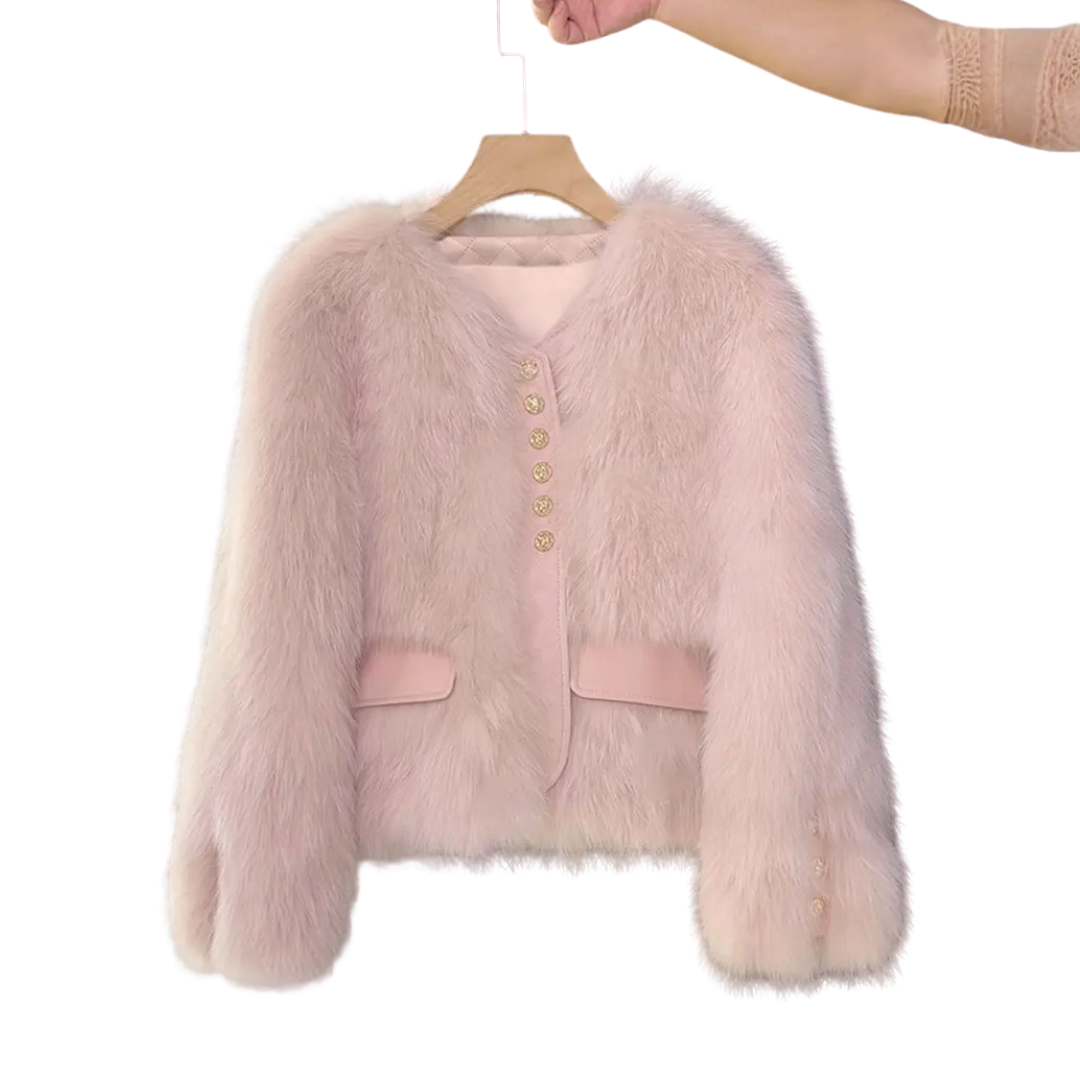 Faux Fur Contrast Trim Button Front Cropped Jacket 3